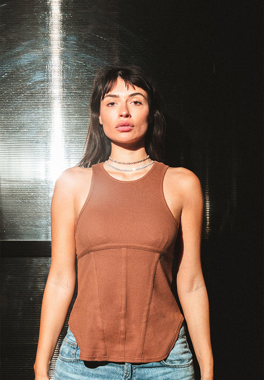 Corset Tank Top - Brown